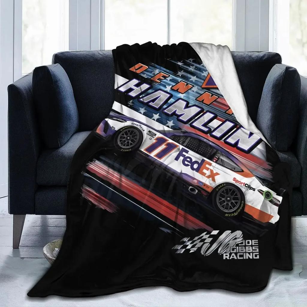 Denny Hamlin 11 All Season Fleece Blanket Throw Ultra Soft Flannel Blanket Digital Printed Premium Fluffy Microfiber Fleece