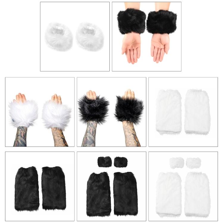 Womens Faux Furs Leg Warmers Wrist Cuffs Boot Covers Furry Boot Cuff Wrist Bands