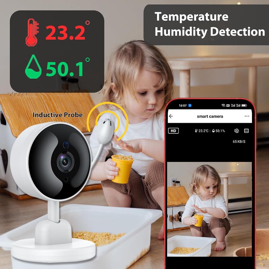 Baby Monitor with Camera and Audio, 2K WiFi Indoor Video Baby Camera with Mount, Motion & Cry Detection, Temp & Humidity Sensor, Night Vision, 2 Way