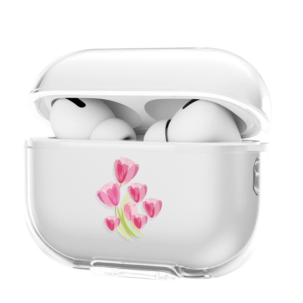Pink flower is suitable for AirPods protective case Apple wireless earphone case New 3rd generation TPU soft case transparent
