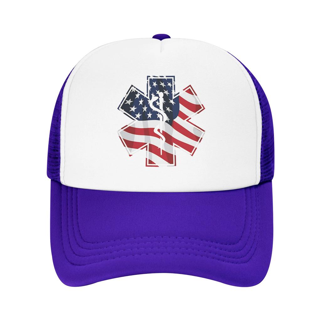 Summer Sun Hats Patriotic Paramedic EMT Star Of Life Caduceus With USA Flag Overlay Summer Baseball Cap Healthcar Snapback Cap