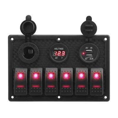 Digital Voltage Display for Marine Boat Car Rv Vehicles Truck Yacht 6 Gang Rocker Switch Panel 4.2A Dual USB Slot Socket Waterproof