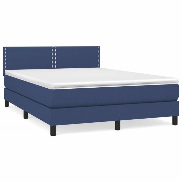 Exclusive House - Slatted Bed Base with Blue Mattress 140x190 Cm Fabric