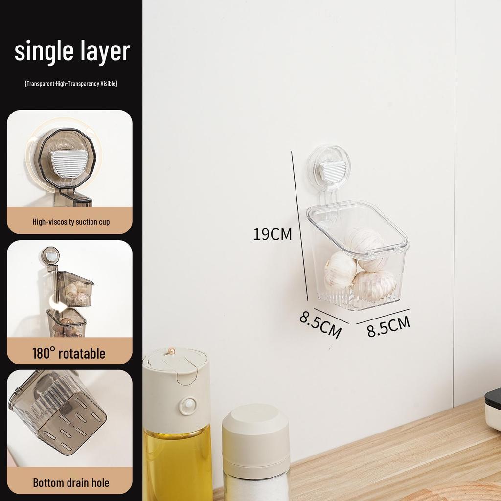 Multifunktionell Väggmonterad Köksförvaringslåda med Lock - Hålfri Transparent Sugkoppshållare för Grönsaker