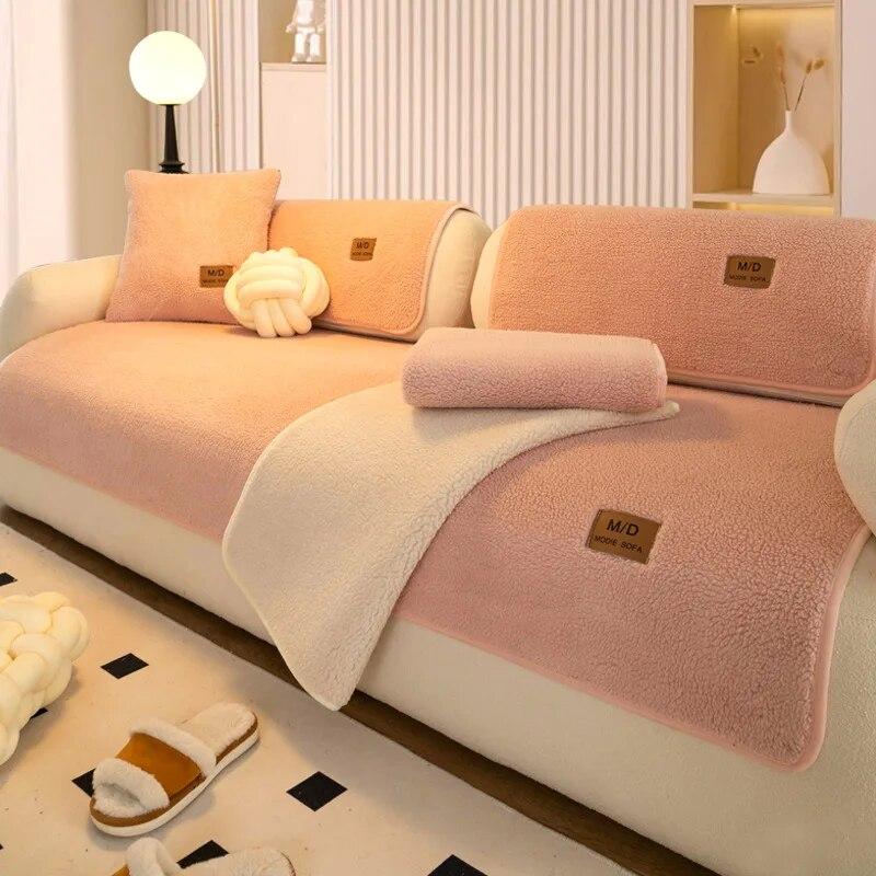 Lambswool Plush Soft Velvet Sofa Cushion Thickened Warm Cushion Non-Slip Universal Living Room Sofa Cover Armrest Backrest Towel