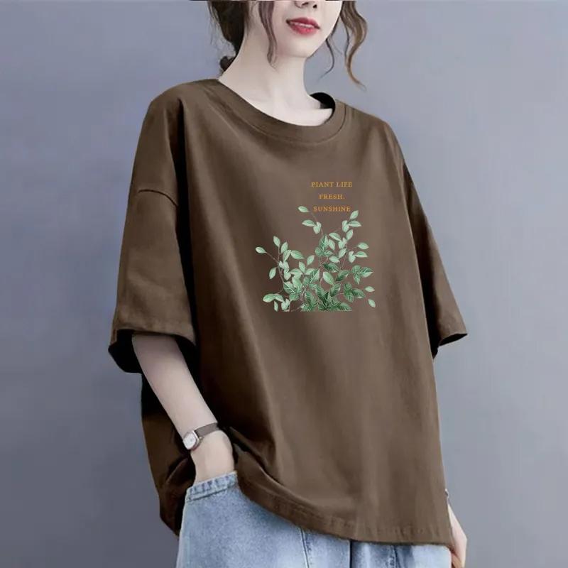 Women T-shirt for Summer Large Size Cotton Shirt Soft Loose Printed Casual Comfortable Pullover T-shirt Top