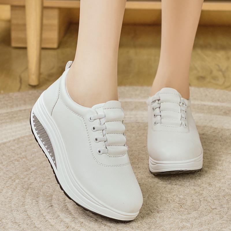 

Женские повседневные белые кожаные туфли на платформе, увеличивающие рост, на толстой подошве, черные кроссовки 39 белый