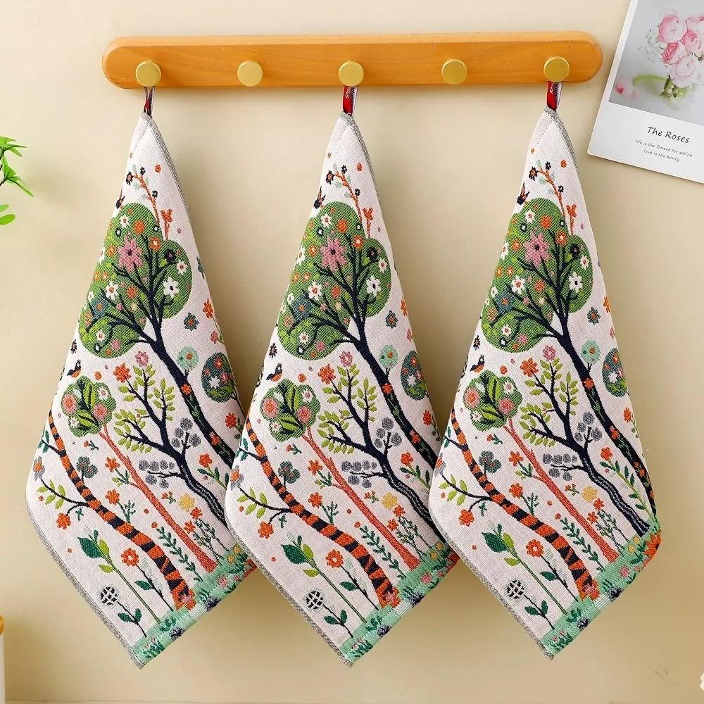 4pcs Quick Dry Pastoral Style Hand Towel 4 Layer Cotton Gauze Kitchen Towel  Restaurant