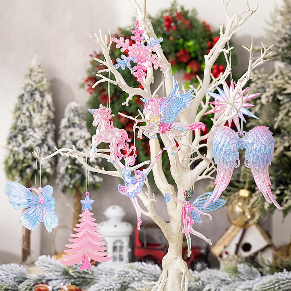 Tree Ornament Festive Winter Acrylic Christmas Ornaments Colorful Snowflake Ballerina Dancer Feather for Xmas Tree Decor