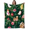 1pc Gingerbread Cookie Print Flannel Blanket - Heavyweight 280gsm Soft Warm All-Season Bedspread with Gingerbread Men, Houses, Snowmen & Candy Canes -