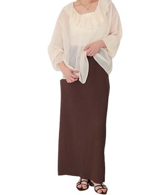 Titibait Long Skirt Size Small Self-Cut I-Line AGXT0411, Women's, Brown,
