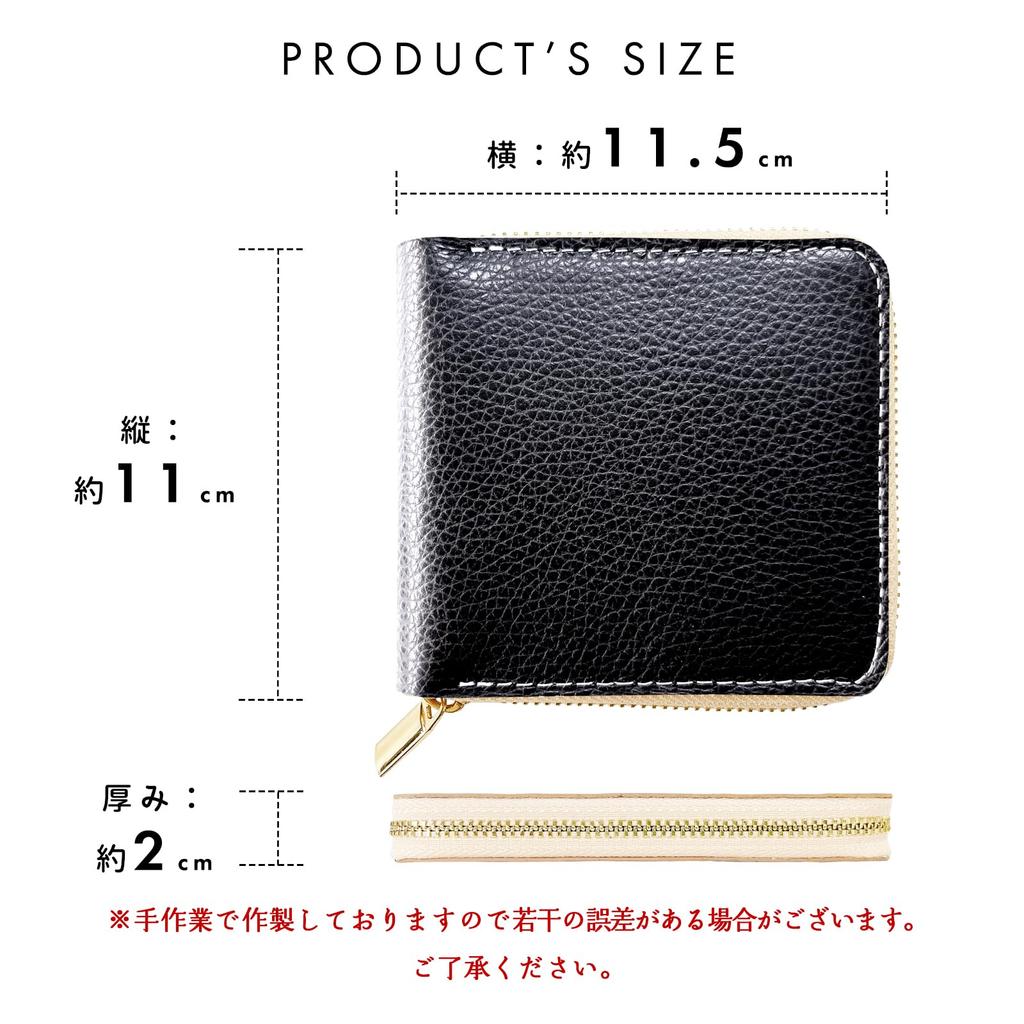 Trendige Yamagishi Bifold Geldbörse, Echtes Leder, Rundum-Reißverschluss, für Damen und Herren, Kompakt, Hochwertiges Geprägtes Leder, Tiefschwarz