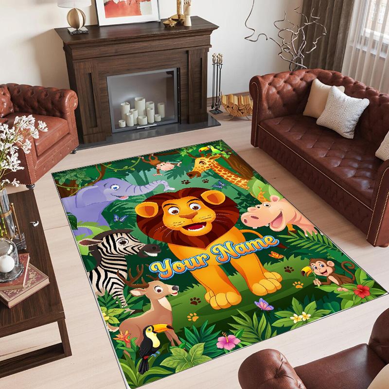 Animals Theme Crystal Velvet Floor Rug Personalized Custom Name Text Warm Carpet Home Decoration