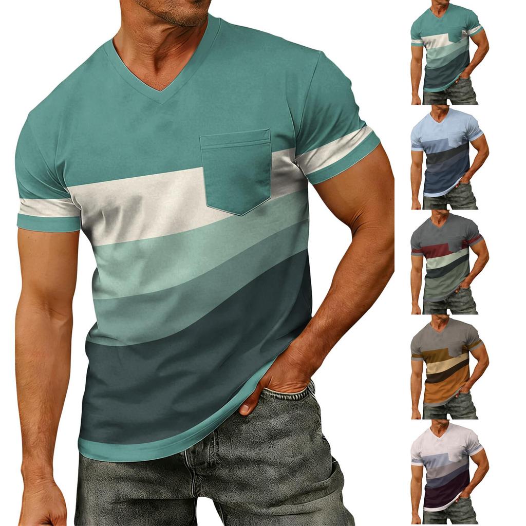 Men's Casual V-Neck Raglan Short-Sleeve Top