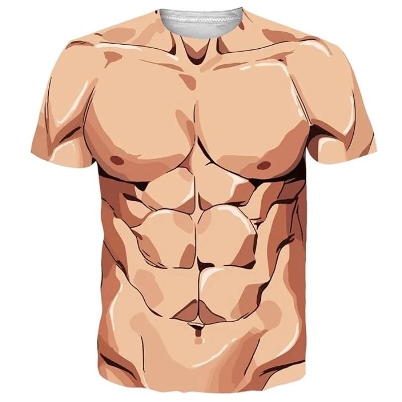 T-shirts d'été à col rond et imprimé 3D graphique musculaire, à la mode et décontractés à manches courtes pour hommes