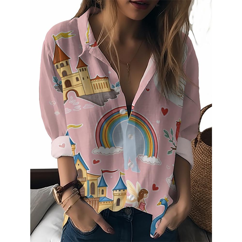 Sommer Minimalistisches Hemd mit Digitalem Blumenprint Knopfleistenhemd Oberteil für Damen Hawaiianischer Strandurlaub Lässiges Hemd