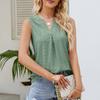 Women Sleeveless V Neck Eyelet Hollow Out Tank Top Pleated Blouse Lightweight Summer Casual Shirt