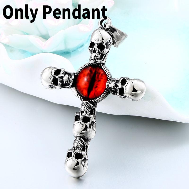 

Beier new store 316L Stainless Steel pendant necklace Retro Red Devil Eye Pendant Punk Style cross skull Pendants LLBP8-341P