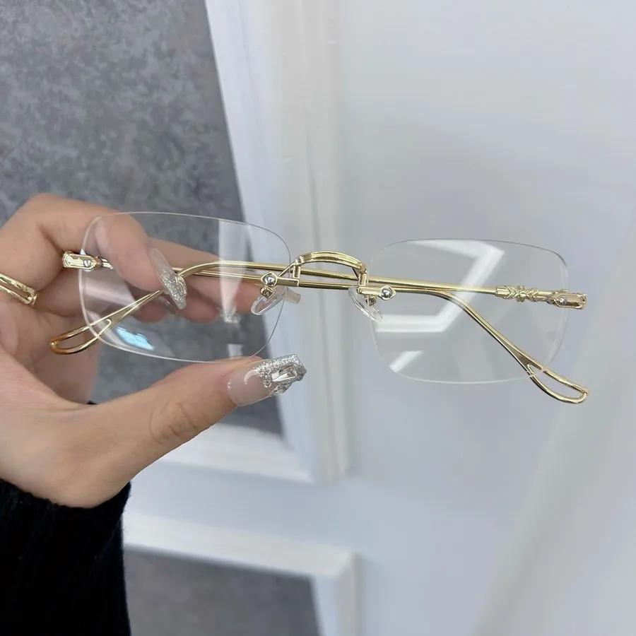 Fashion Luxurious Rectangle Eyeglasses Frames Women Men Transparent Clear Brand Designer Optical Lovely Frameless Oculos