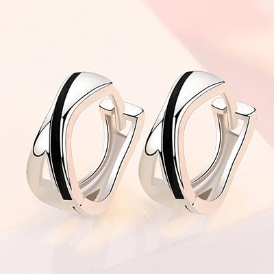 Boucle d'oreille créole en argent sterling 925 Boucle d'oreille à motif noir pour femmes Mode Corée Bijoux en argent Nouveau