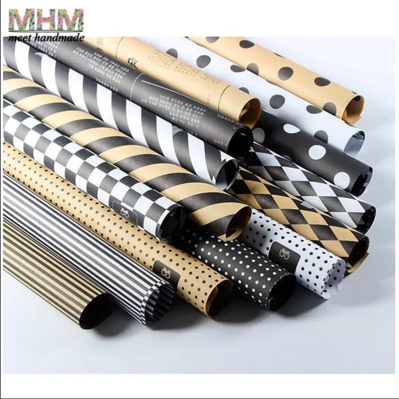 

20 шт. Рождественская упаковочная бумага для подарков – Крафтовые полосатые листы для упаковки букетов для цветочных композиций, Упаковка для букетов ручной работы, Поставщик для флористов 60*60cm 20pcs