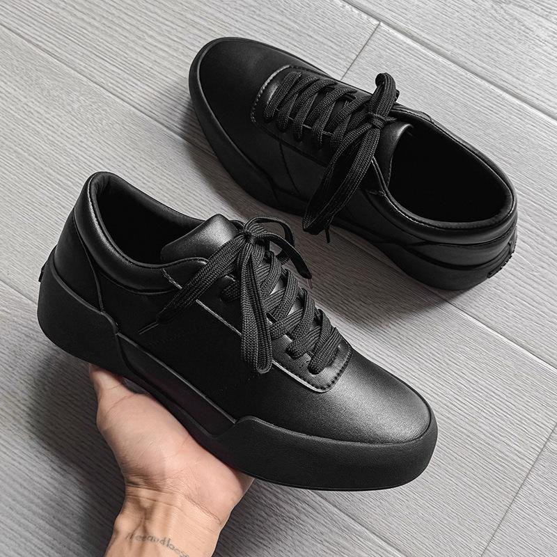 

Men s Retro Hong Kong-Style Black Leather Low-Top Sneakers 44 чорний
