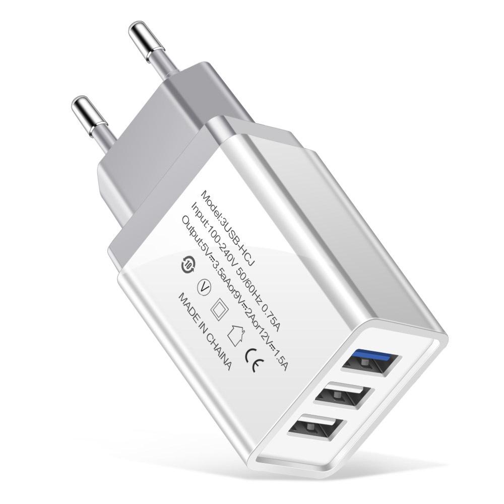 3-Port USB Smart Charger - EU/US Standard Multi-Port Travel Charging Head
