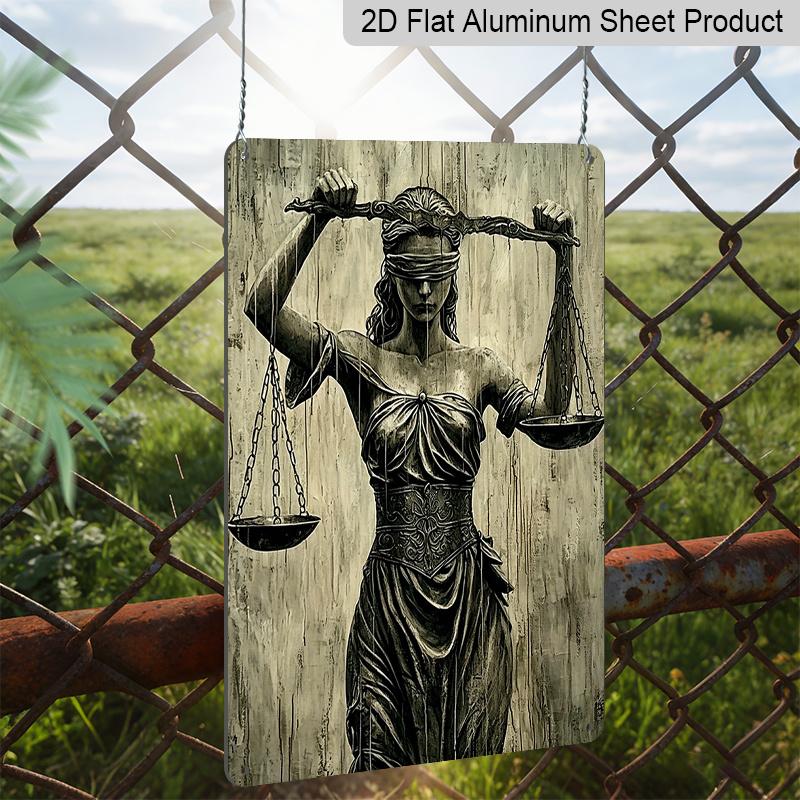 2D Flat, Lady Justice Themis Vintage Aluminum Sign - Lawyer Office Decor, Lawyer Office Wall, Attorney’s Study, Courtroom Decor, Legal Professional