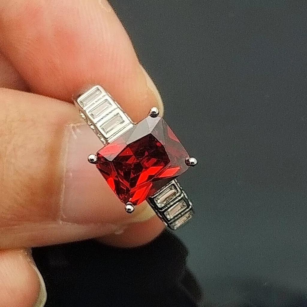 Rectangle Zircon Ring Women'S Inlaid High Carbon Diamond Light Luxury Versatile Niche Design High-Grade Pink Diamond Ring