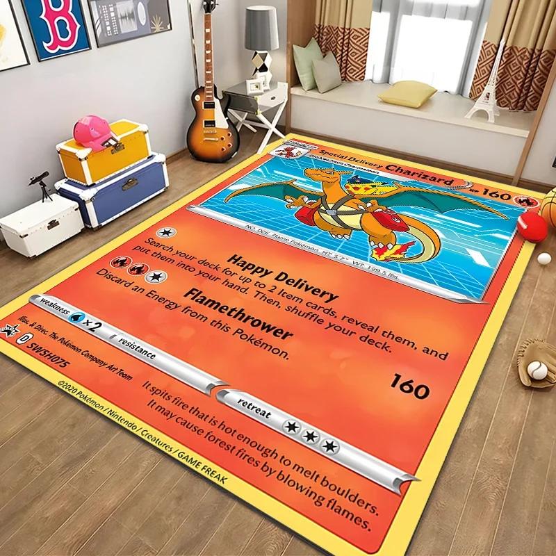 Japanese Anime Pokemon Charizard Card Pattern Rug for Bedroom Living Room Non-slip Exquisite Home Decor,Washable Rug Potdemiel