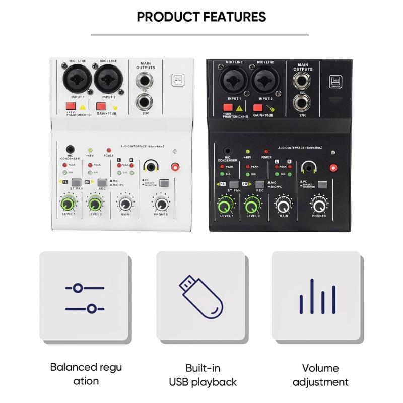 Compactly 2Channel Bluetooth-compatible Audios Mixer With 48V Phantoms Power For Studio Recording And Live Performances