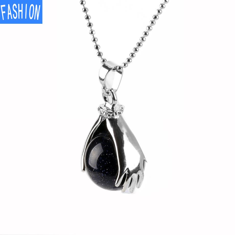 Palm Natural Stone Beads Crystal Pendant Necklace