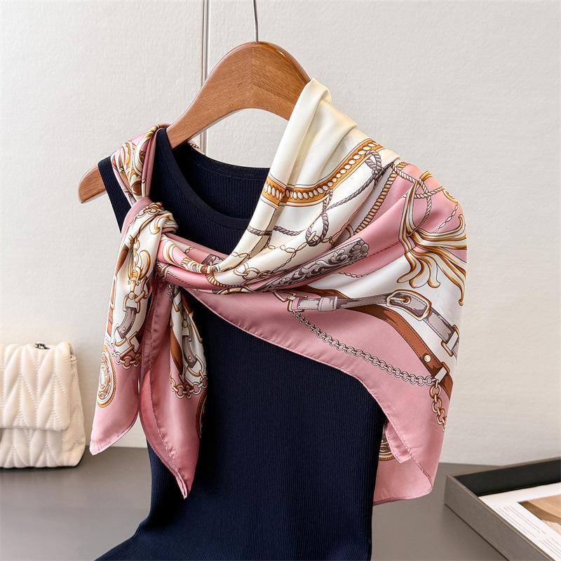 Luxury Chain Satin Imitation Silk Printing Large Square Scarf Silk Scarf Shawl Headscarf Neck Protection Scarf