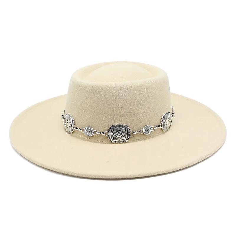British Style Fedora Hats For Women 9.5CM Big Brim Luxury Belt Band Felt Jazz Hats Wedding Dress Formal Cap