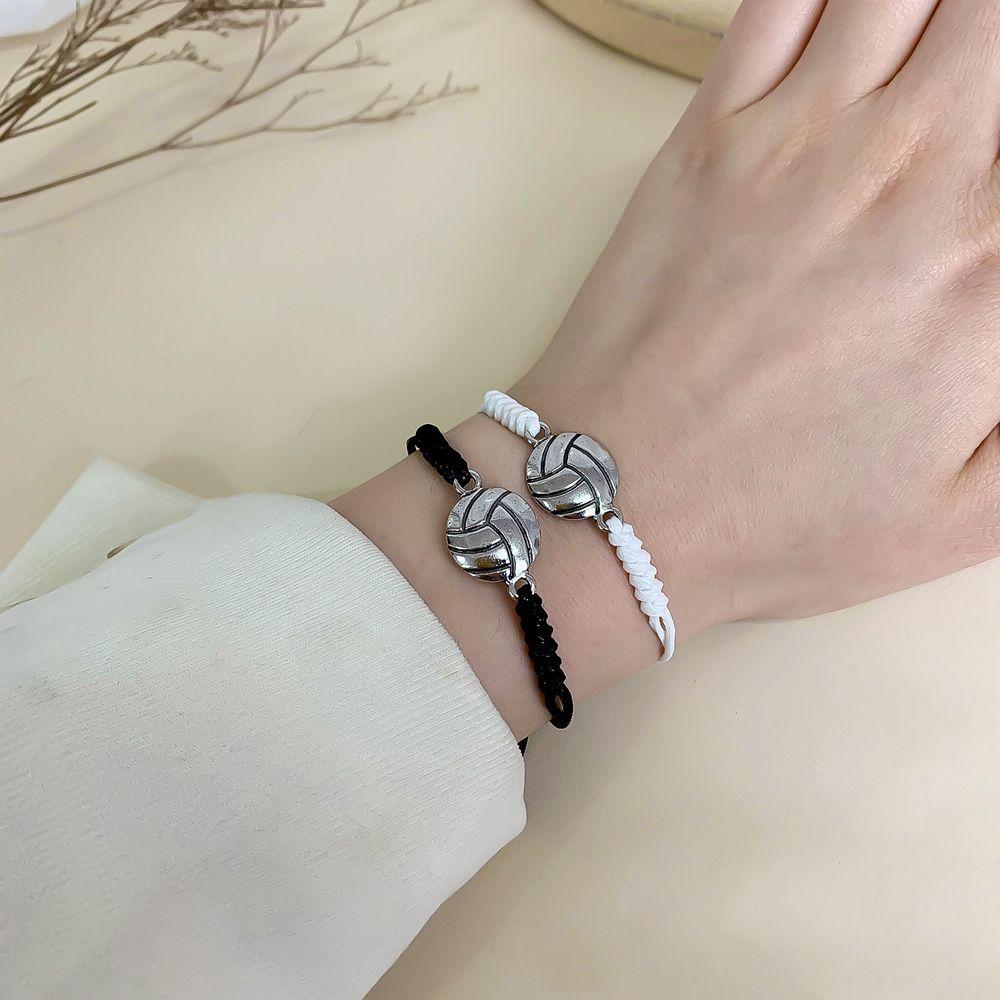 Wax Line Hand Woven Bracelet, Alloy, Football, Volleyball, Basketball, Rugby, Tennis, Hand Rope, Couple Souvenir Gift, Fashion, 2Pcs per Set