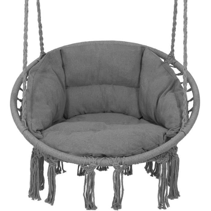 SPRINGOS® Hangmat Stoel Fauteuil Hangend Schommel van Katoen Zitkussen Inbegrepen voor Tuin, Patio, Recreatie - grafiet
