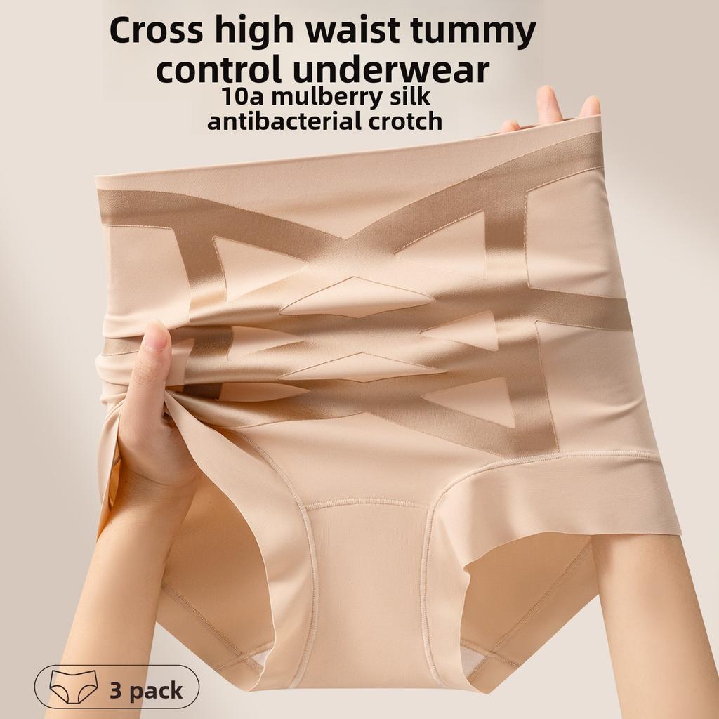 Female Spring and Autumn New Postpartum Shape X Type Antibacterial Crotch Without Trace High Waist Belly Triangle Briefs