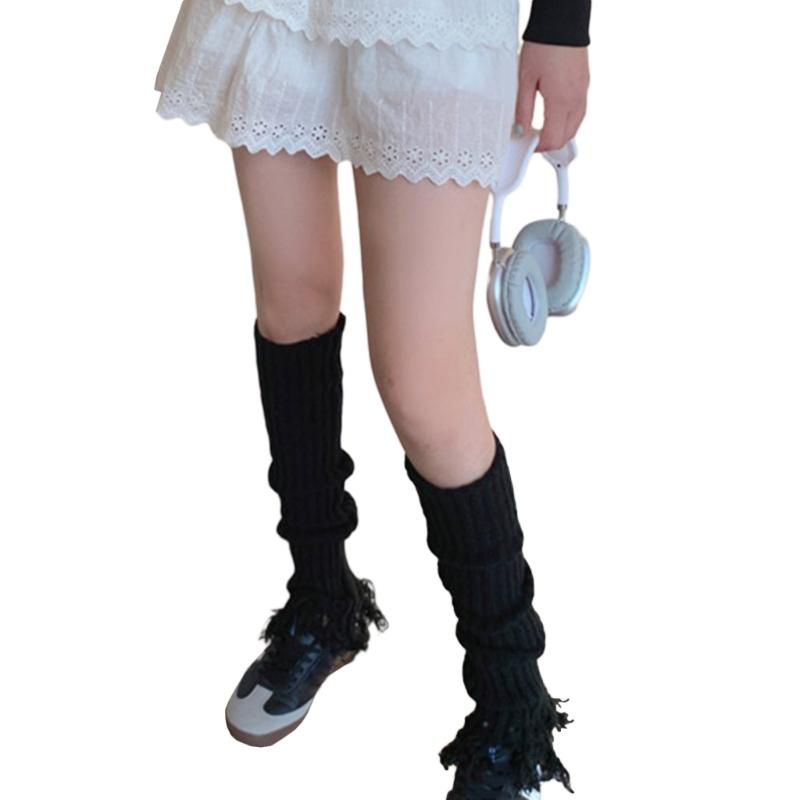 Damen Lolita Strick-Langsocken Beinstulpen Y2K Stiefelsocken Winter Knöchel-Fersen-Socken Harajuku Zerstörte Beinwärmer Socken