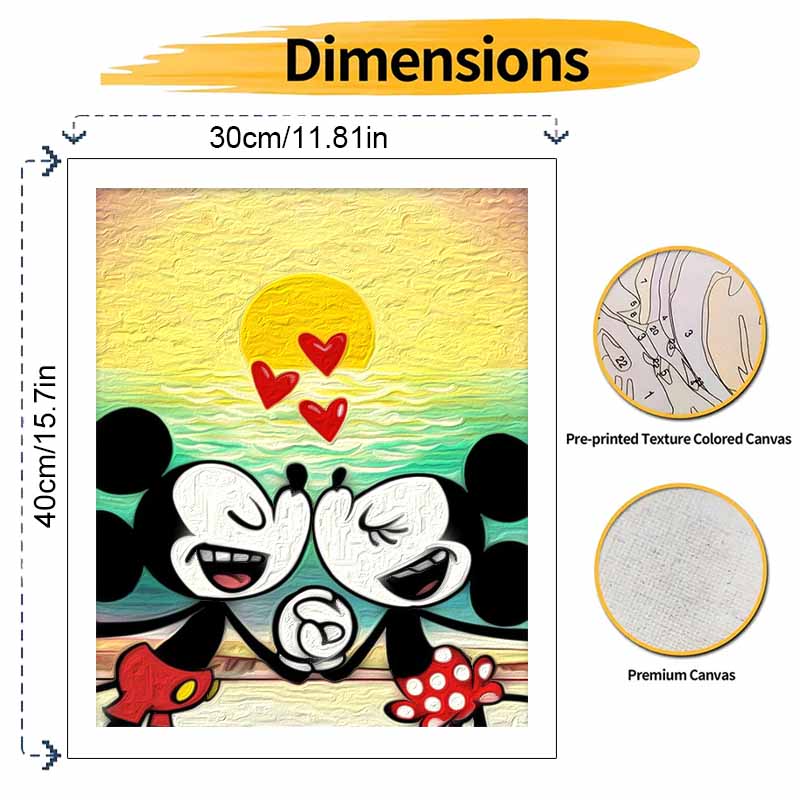 Disney Digital Oil Painting Art Painting Kit Mickey and Minnie Romantic Sunset Love Manual Diy Painting for Home Decorations