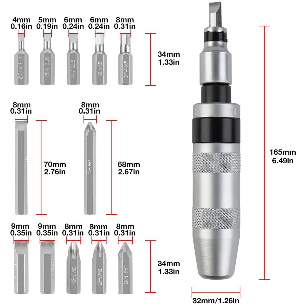 7/13 Pcs CR-V Manual Impact Screwdriver, Portable Reversible Impact Driver, Household Cordless Screwdriver Kit Hand Repair Tools