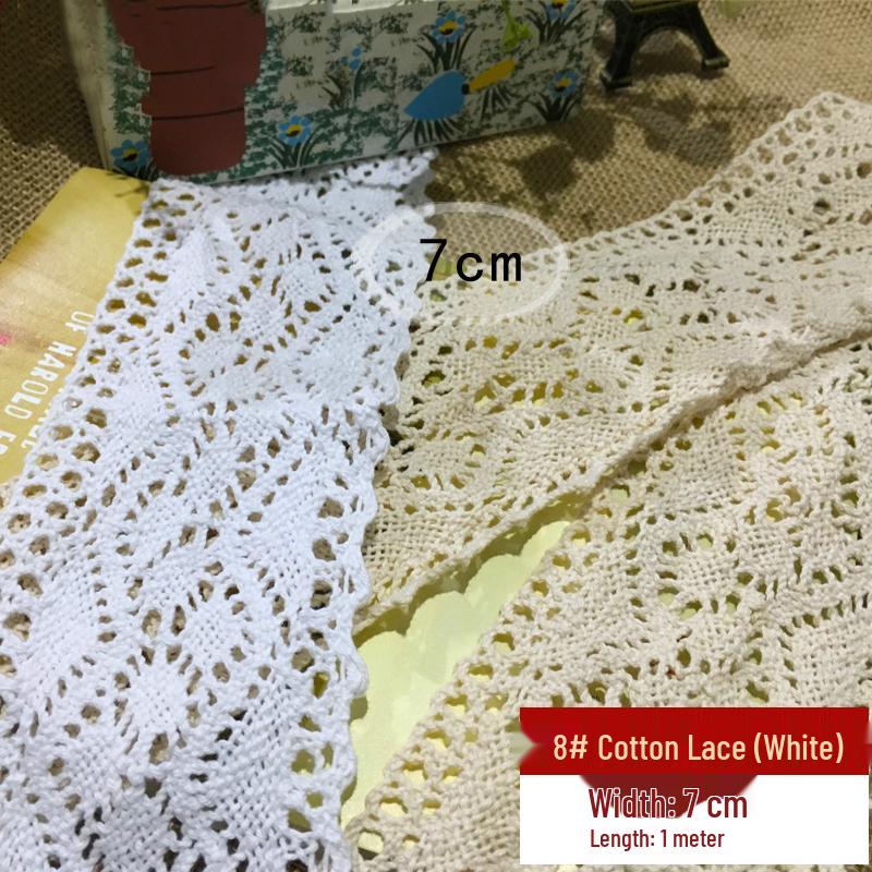 Handmade Off-White Elastic Cotton Lace for DIY Garment Accessories and Skirt Hem Decoration.