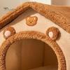 Pet Bed Cave with Removable Cushion Pillow Cartoon Bear Enclosed Indoor Cat Dog House Kitten Puppy Winter Warm Plush Sleeping Nest Pet Supplies