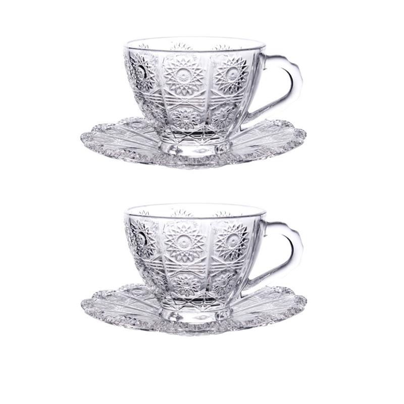 

200ml 2pcs Sets Coffee Cup Latte Coffee Cups Relief Glass Cup Exquisite Coffee Mug with Handle Elegant Heat-resistant Water Mug 200ml