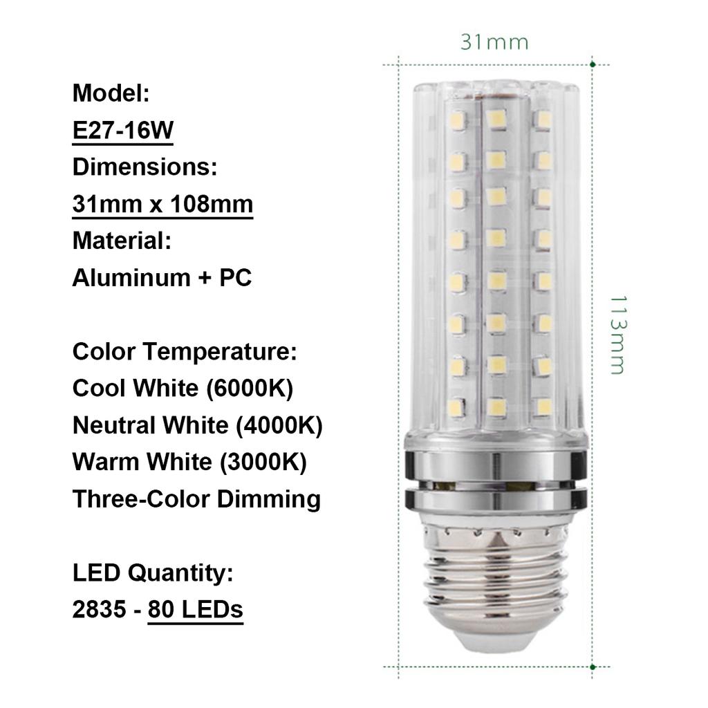 10X Led Corn Light Bulbs Smd 2835 Energy-saving Bulb 3-light-colors 6000k 4500k 3000k Pc/shell E14 Ses 85-265v 220v 20w 40w Lamp
