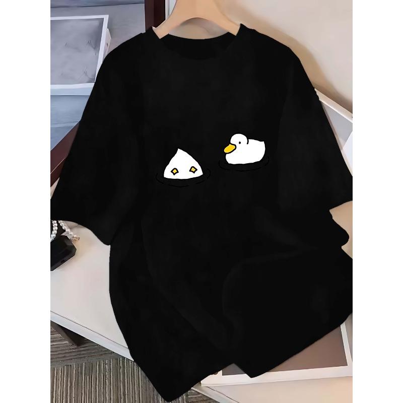 Short-sleeved T-shirt Cute Cartoon Duck Pattern Women Clothing Fashion Y2K Top Harajuku Graphic T Shirts Summer Streetwear Cozy