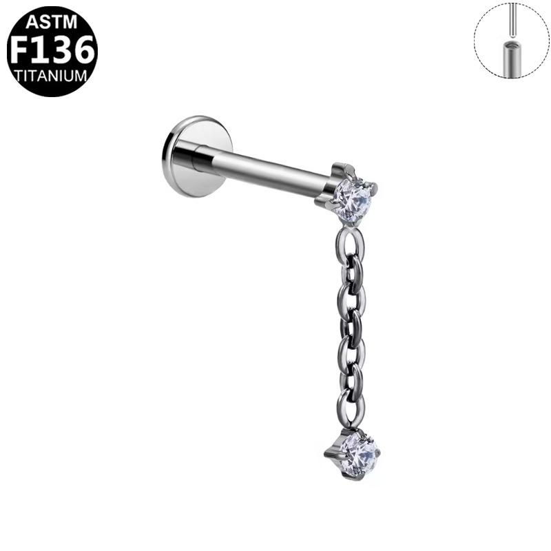Korean-European F136 Titanium Zircon Pendant Lip and Ear Bone Stud Earrings, G23 Titanium Cool Style.