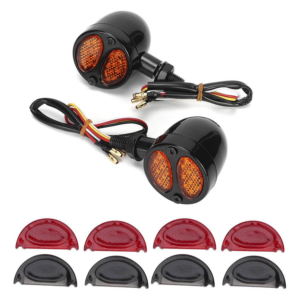 Motorcycle LED Turn Signal Light Brake Lamp Metal Shell Blinker Flashers 12V 4 WiresBlack