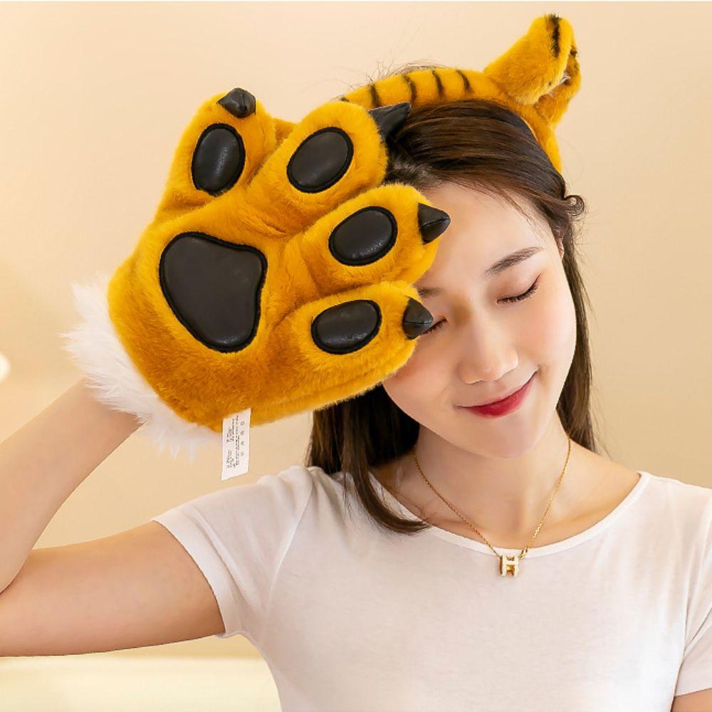 Fluffy Texture Plush Gloves Striped Design Costume Mittens Cosplay Costume Accessories