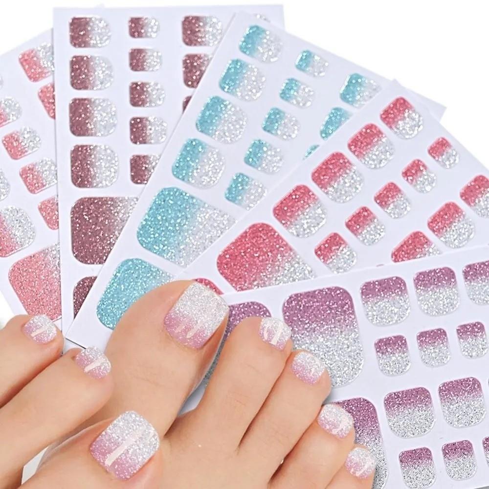 22tips/Sheet Waterproof Toe Nail Stickers Glitter Nail Polish Strips  Home DIY Nail Makeover