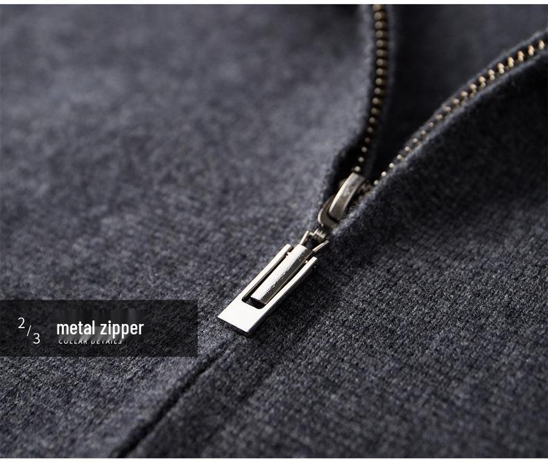 Męska Gruba Grzana Kaszmirowa Bluza Rozpinana z Zamkiem - Jesień/Zima Wełniany Sweter Nowość